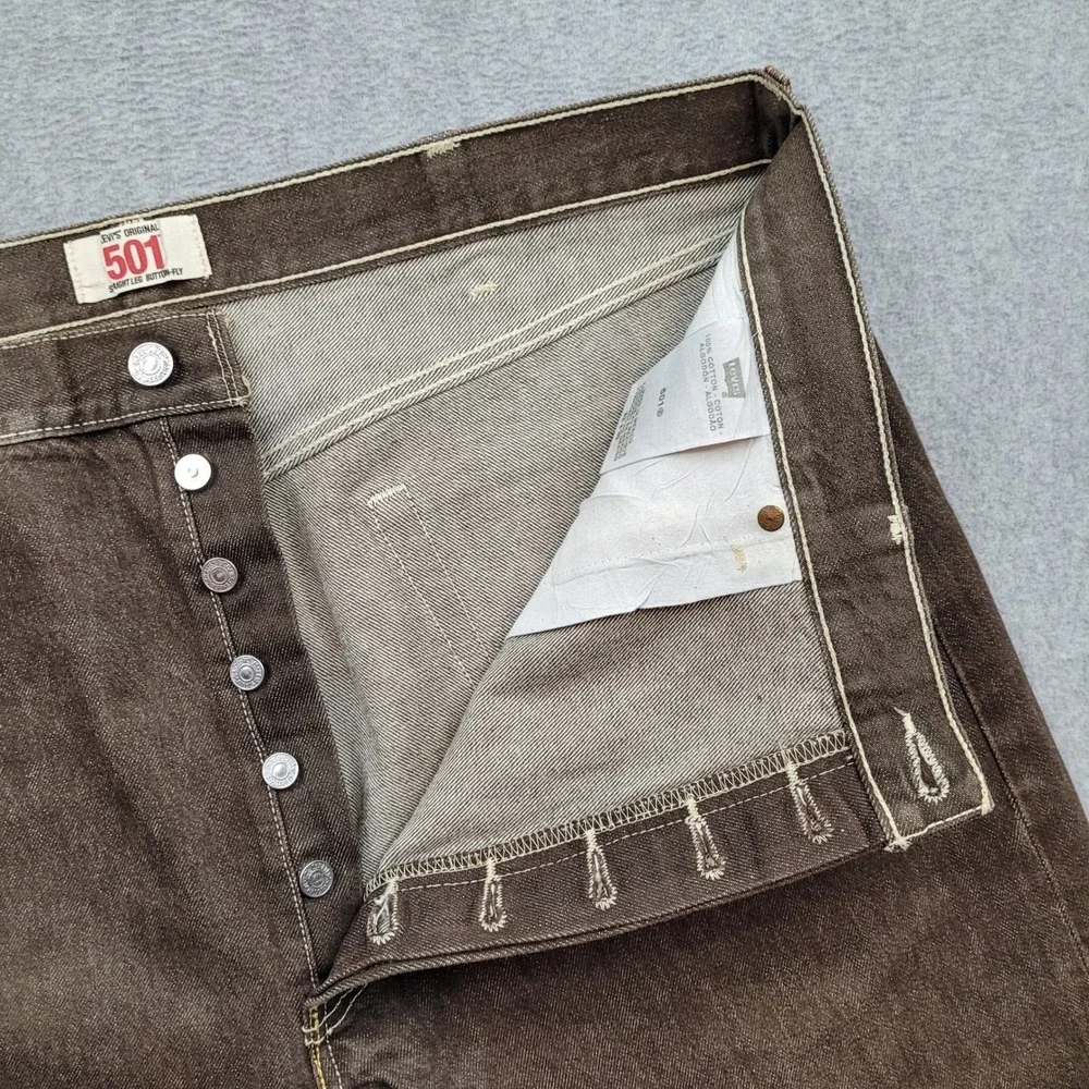 Levi's 501 Straight Leg Jeans Mens 42x30 Brown Button Fly Denim Pants